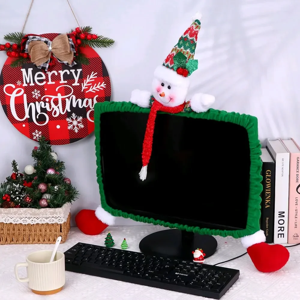 1X Christmas Computer Monitor Cover Xmas Decorations Computer Monitor Border Cover for Xmas Home Office Decoration New Year Gift