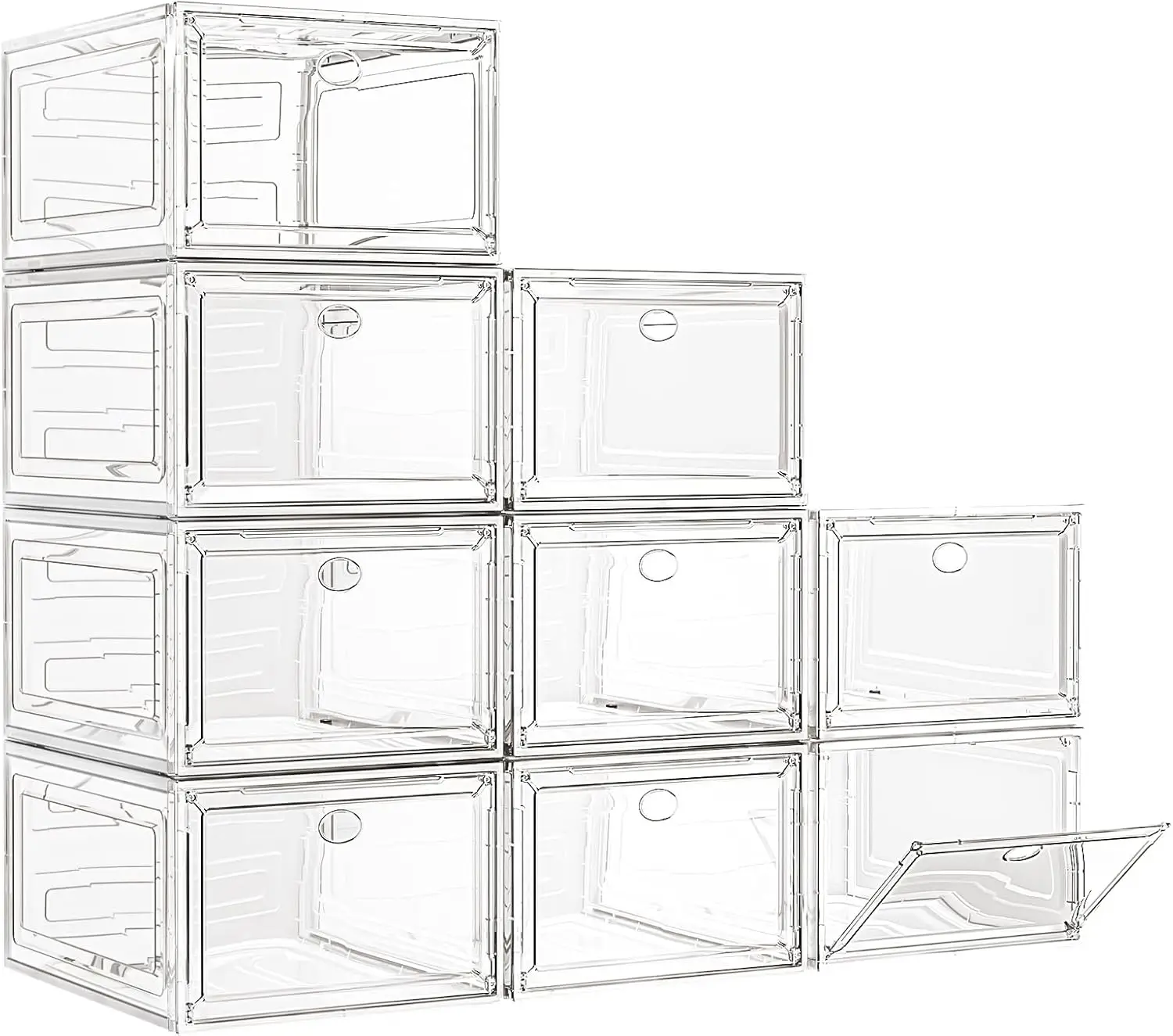 Thick Material Large Clear Shoe Storage Boxes with Magnetic Door, Stackable Shoe Organizer for Closet, Foldable Space-Saving Bin