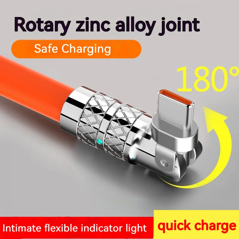 120W 6A Super Fast Charge Cable Type C To C Charger Zinc alloy Liquid Silicone Cable for Xiaomi Huawei Samsung Rotation Cords