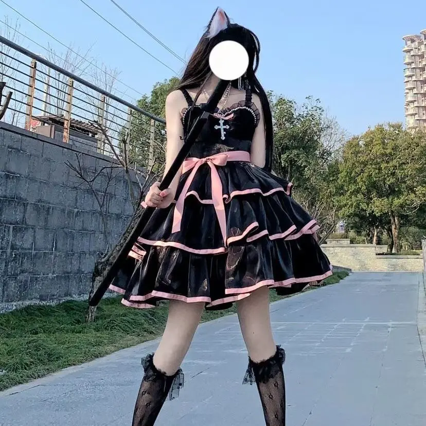 Lolita Đầm Hoa Trà Trắng/Đen Hoa Hồng Nữ Jsk 3 Giai Đoạn Ngọt Mềm In Cô Gái Áo Kawaii Nữ Tính Lolita JSK Đầm