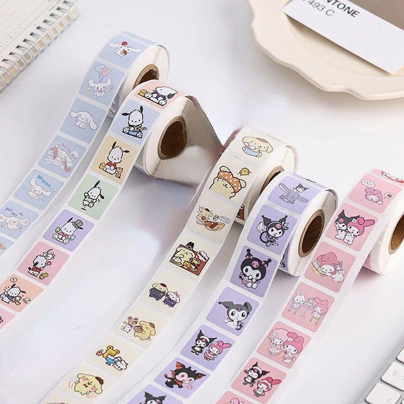 A roll of 500 pieces of cartoon tape stickers Sanrio stickers Kuromipacha dog cartoon stickers cute sealing stickers gifts