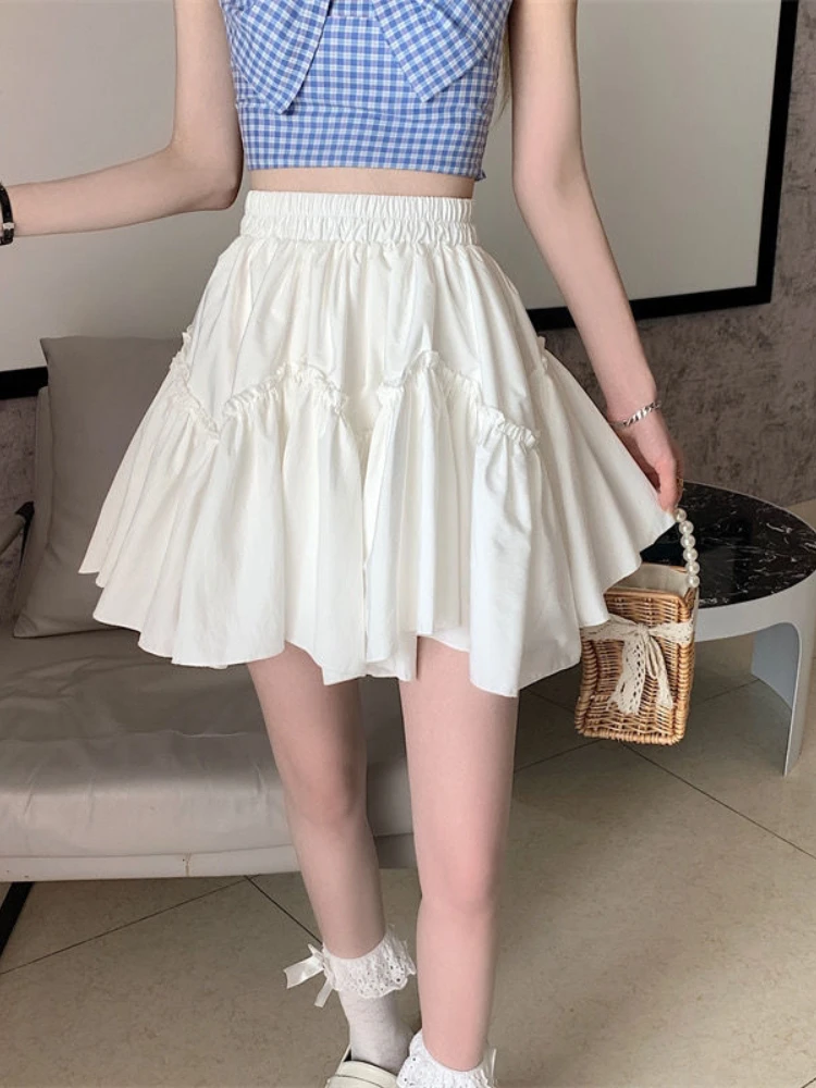 HOUZHOU Kawaii Mini faldas mujeres blanco hongo Patchwork verano 2024 dulce lindo Falda plisada negro gótico Lolita estilo Preppy Y2k