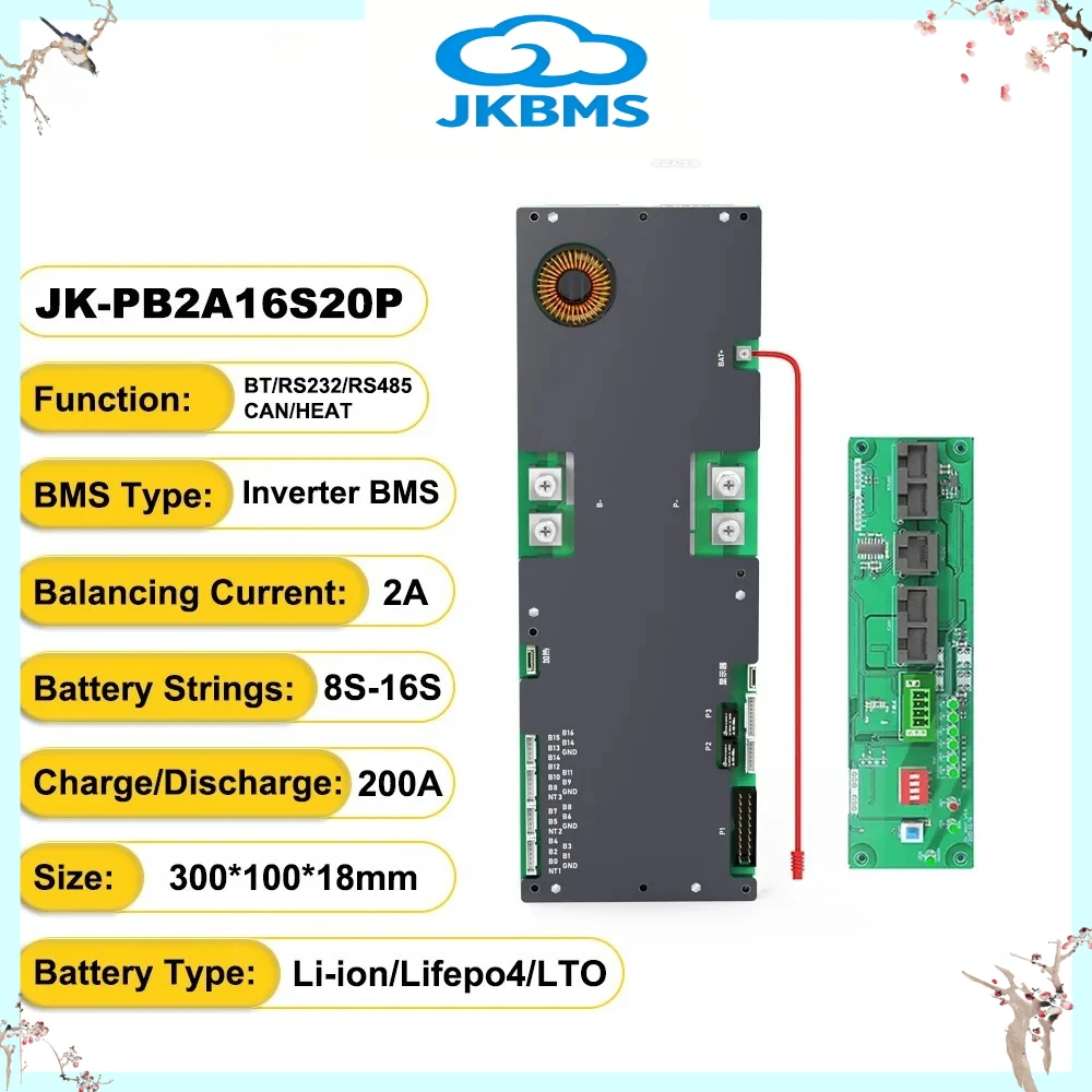 JK BMS JK-PB2A16S20P 8S/16S 24V 48V200A LiFePo4 Li-Ion LTO Battery Home energy storage Inverter BMS For Deye Victron Inverter TC