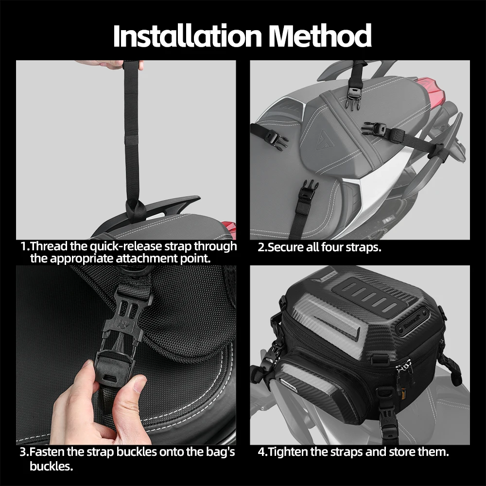 Rhinowalk Motorcycle Tail Bag Upgraded Waterproof Rear Seat Bag 12L-18L Expandable Hardshell Motor Backpack Rider Case ATV UTV - view 6