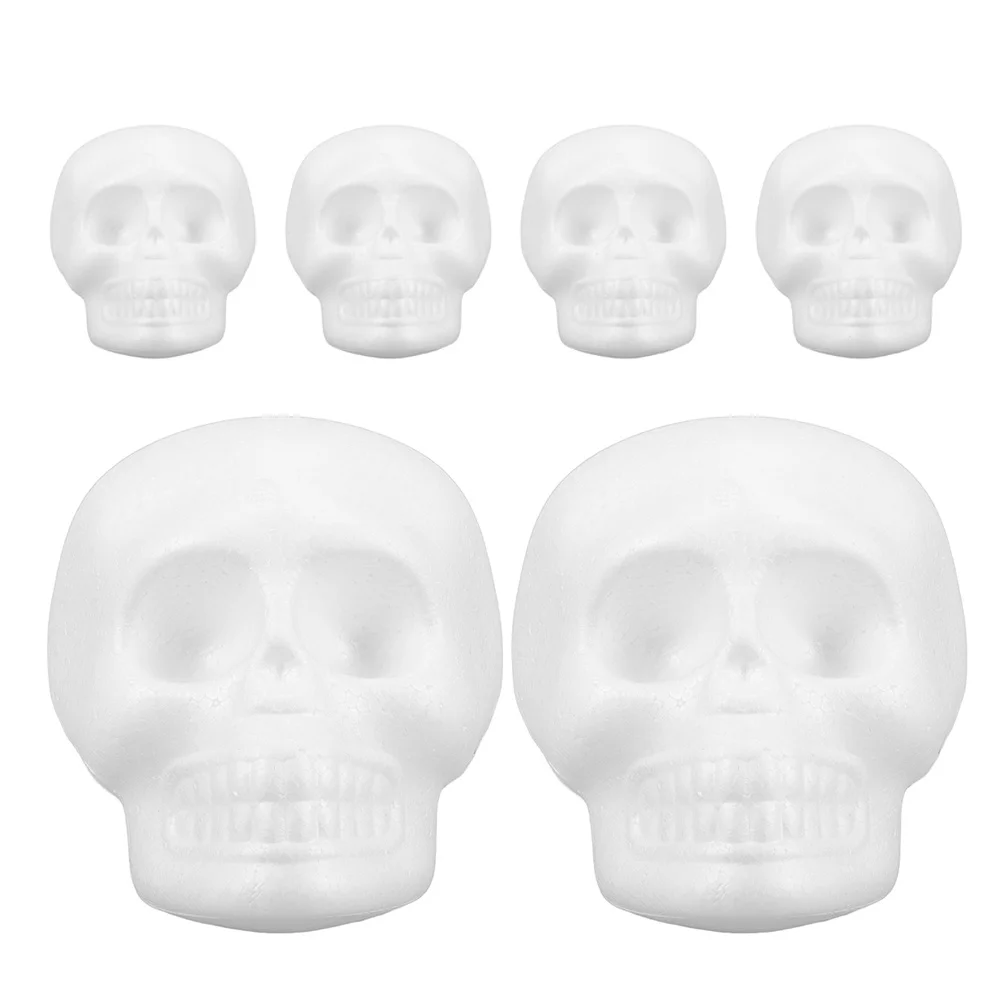 

6Pcs Foam Skull Heads Halloween White Foam Shapes DIY Painting Crafting Hanging Scary Indoor Outdoor Decorations