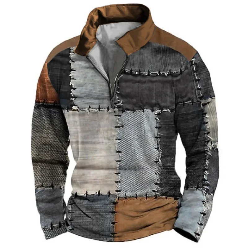 

Spring and summer fashion personality zipperpoloshirt digital printing men's street sports fashion casual men's long sleeve top