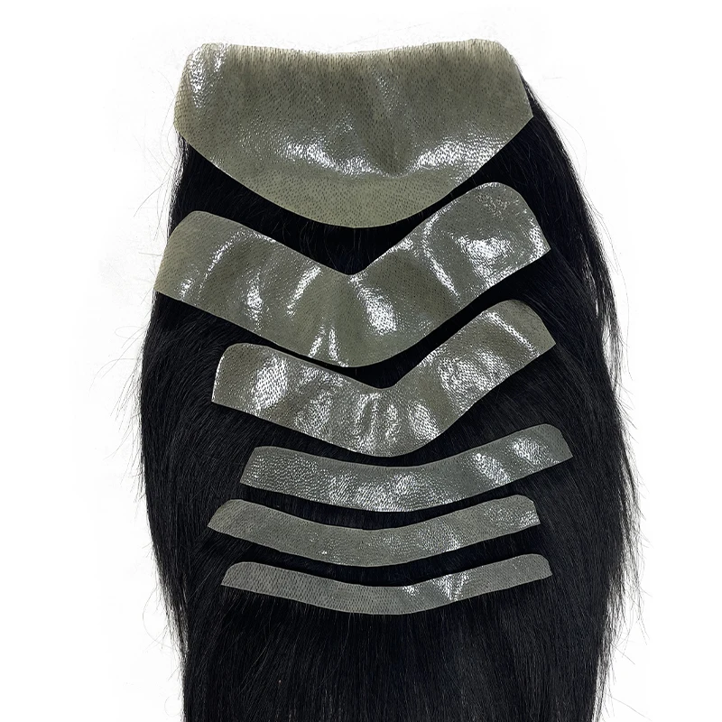 ผมแท้ 100% สำหรับผู้ชาย สี 1B  วัสดุ PU  แบบ V Loop  ท็อปเป้ผมหน้าผากธรรมชาติ  ระบบต่อผมชาย  แบบใส