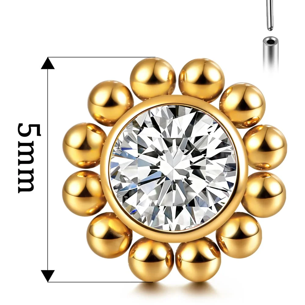 Casvort 1 Stück ASTM F136 Titan Runder Sonnenstrahl-Lippenring mit Innengewinde, flacher Rückseite, Labret, klare Regenbogen-Zirkonia-Knorpel-Ohrstecker – Detail 10