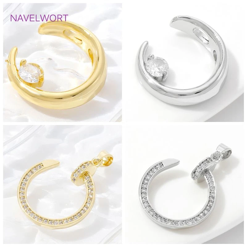 

18K Gold Plated Brass Moon/Double C Pendants For Jewelry Making,Inlaid Zircon Pendants Charms DIY Necklace Making Accessories