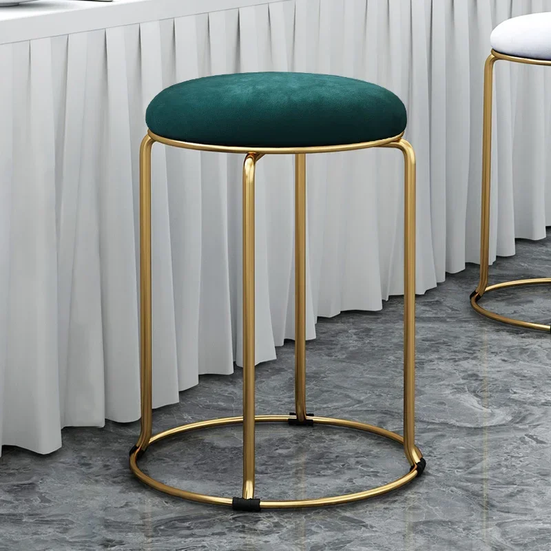 

Simple Round Stool Fashion Dining Chairs Bedroom Dresser Velvet Pouf-Wrought Iron Leisure Bar Stool for Modern Living Spaces