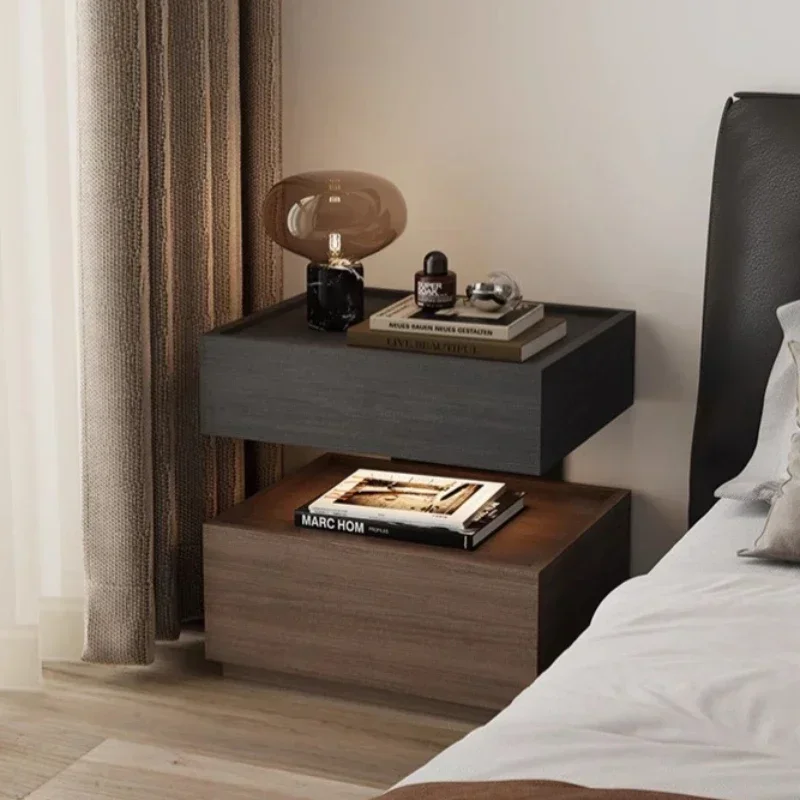 Multi-functional Italian walnut bedside table, bedroom suspended light luxury bedside storage cabinet sturdy and durable