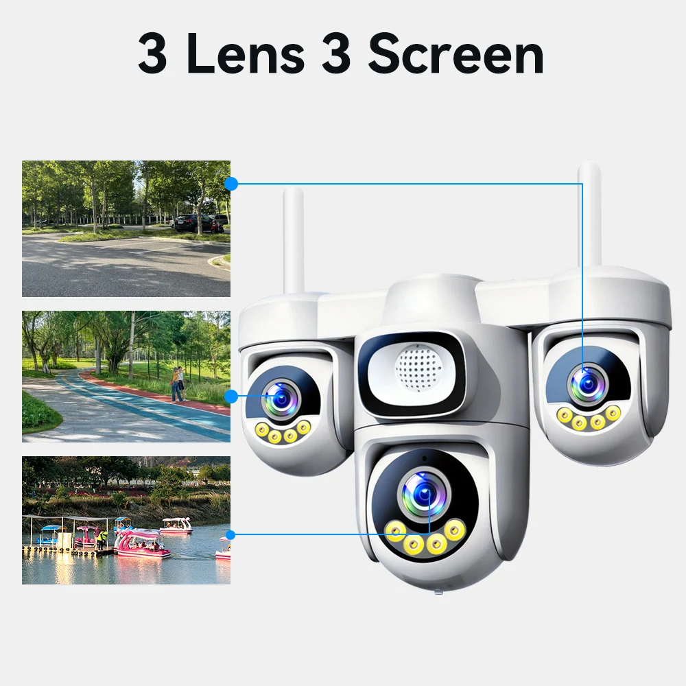 New 15MP Ultra HD 3 PTZ Triple Screen IP Cam 2.4G/5G Dual Band WiFi 5X Zoom IP66 Waterproof Yard Outdoor 5G WiFi Security Cam