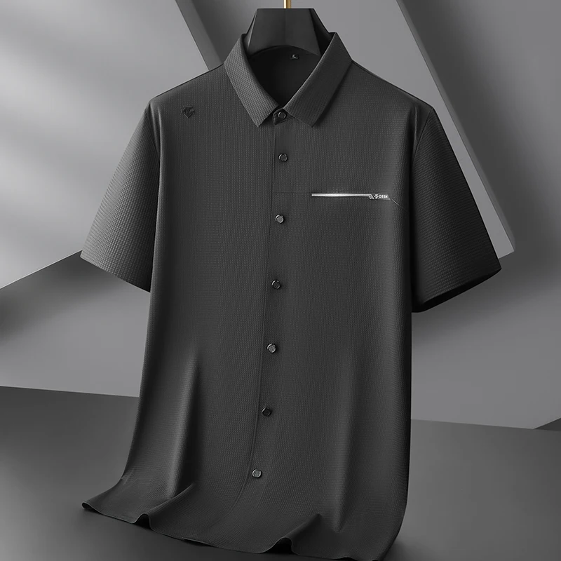 8XL 7XL 6XL 2025 New Summer High End Business Casual Shirt Men Clothing Luxury Style Mens Dress Shirts Lapel Loose chemise homme