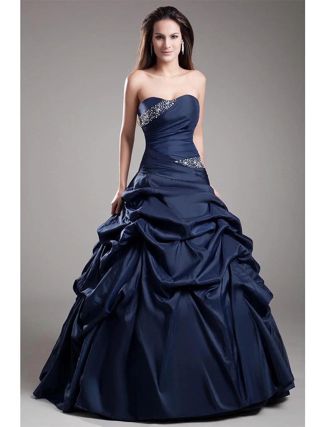 

Ball Gown Elegant Dress Quinceanera Prom Floor Length Strapless Sleeveless Taffeta with Crystals Tier vestidos de 15 años 2024