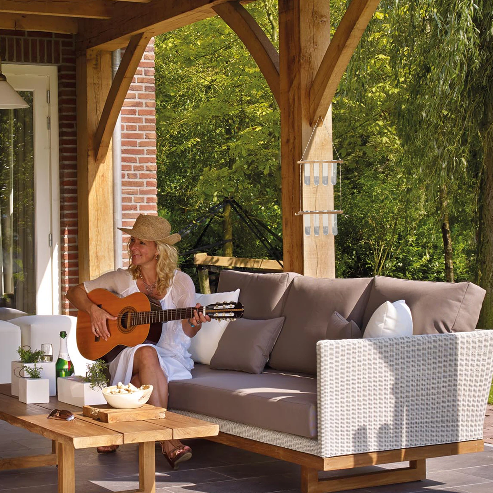 

1Set Hydroponic Glass Plant Vase Hanging Planter Tube with Wood Stand Space Saving Wall Hanging Home Decor Terrarium