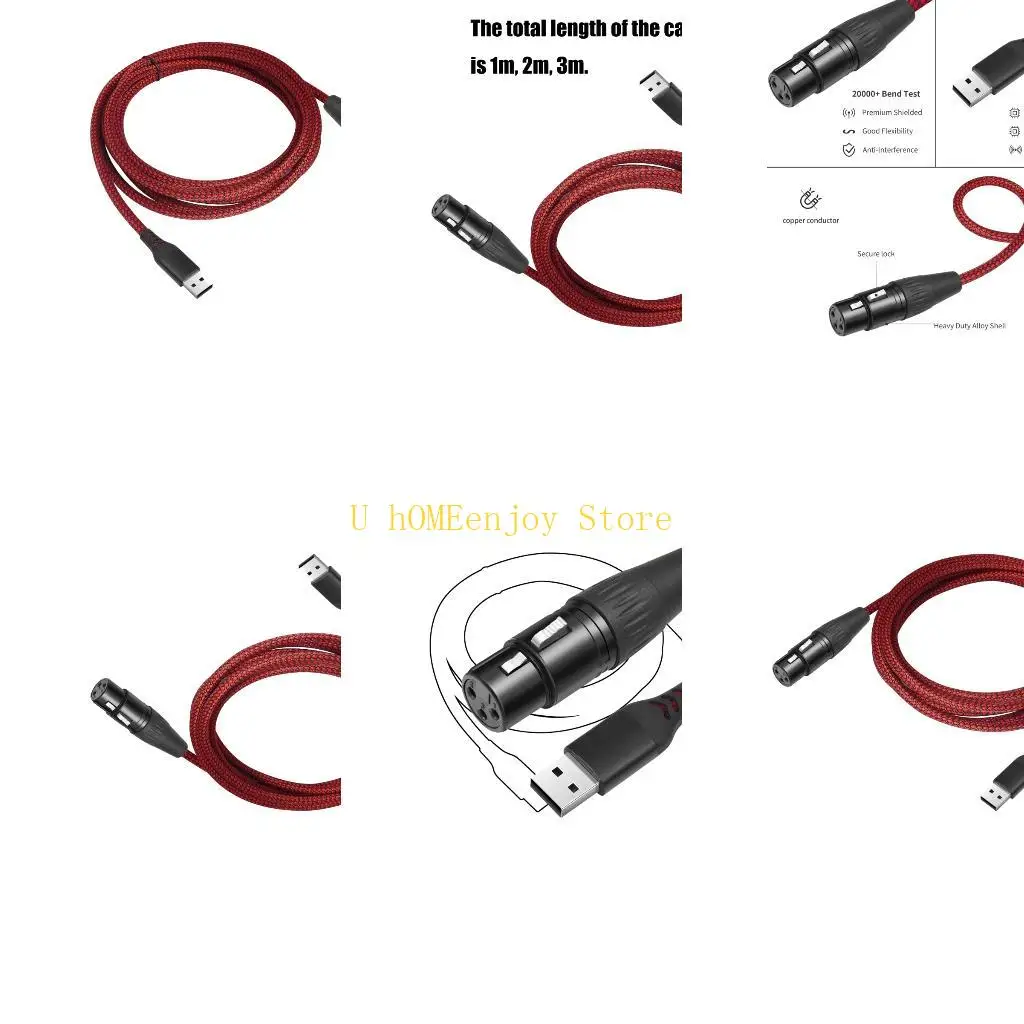 B0KF USB to 3Pin Adapter Cable Line for Dynamic Mic Computer Karaoke Singing Black