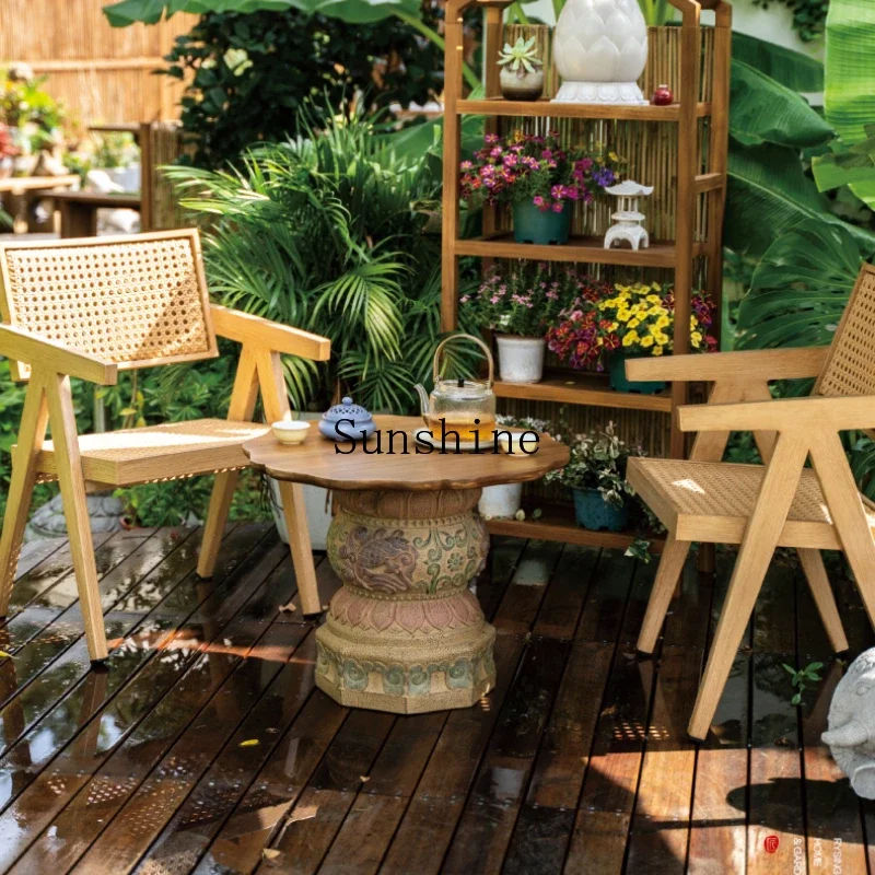 

Leisure area table and chair combination teak edge table