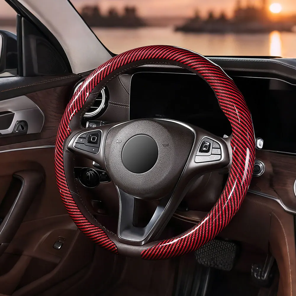 

1pc Car Steering Non-slip Protection Cover D-shaped / Round Steering Wheel Cover Steering Decoration Cover Fit for 36-38cm