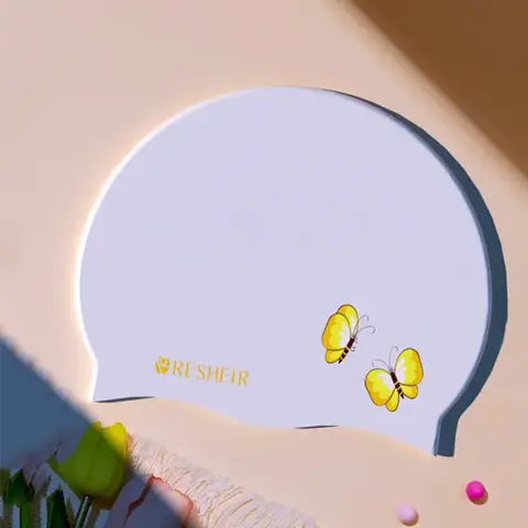 여성용 나비 프린트 수영 모자, 긴 머리 귀 보호 수영 모자, 대형 실리콘 수영 모자, 수영장 액세서리
