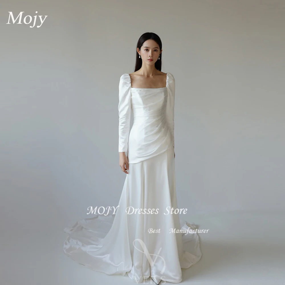 

Mojy Long Sleeved Light Wedding Dress Simple Elegant Off The Shoulder Long Tail Korea Wedding Dress Photo Shoot Vestido De Novia