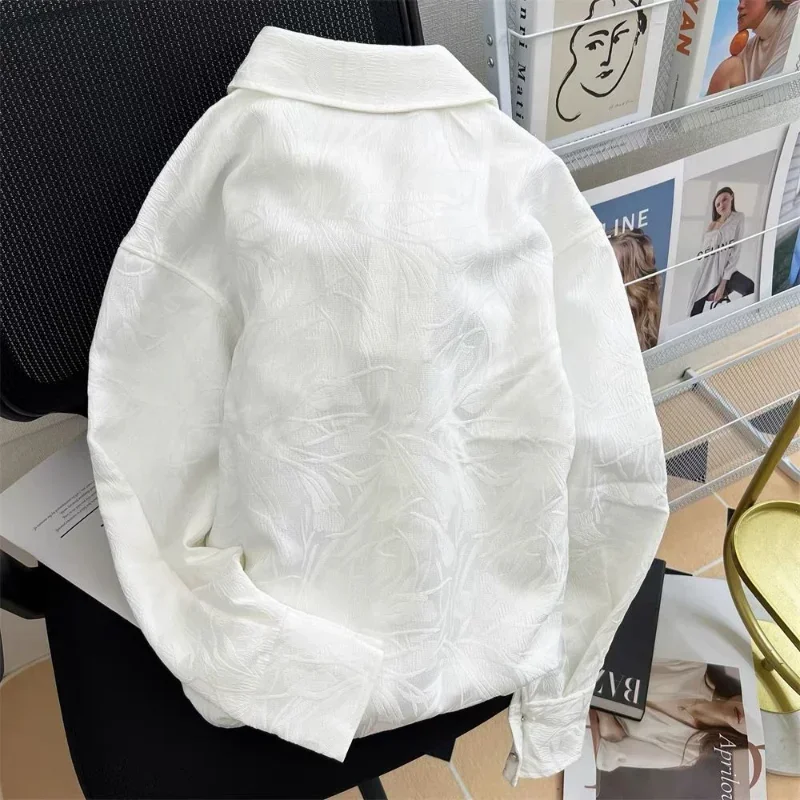 Oversizeแขนยาวดอกไม้เสื้อBlusa Femininaเสื้อสีขาวสําหรับสตรีแฟชั่น 2024 เย็บปักถักร้อยเสื้อLadyเสื้อลําลองZT263