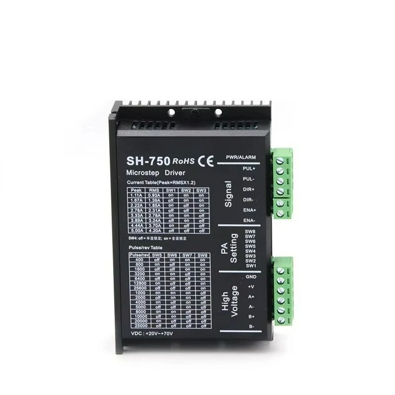 

Цифровой двухфазный контроллер привода шагового двигателя SH-750 18-70VDC, сертифицированный CE ISO, IP40, для двигателей 57мм, 60мм, 86мм
