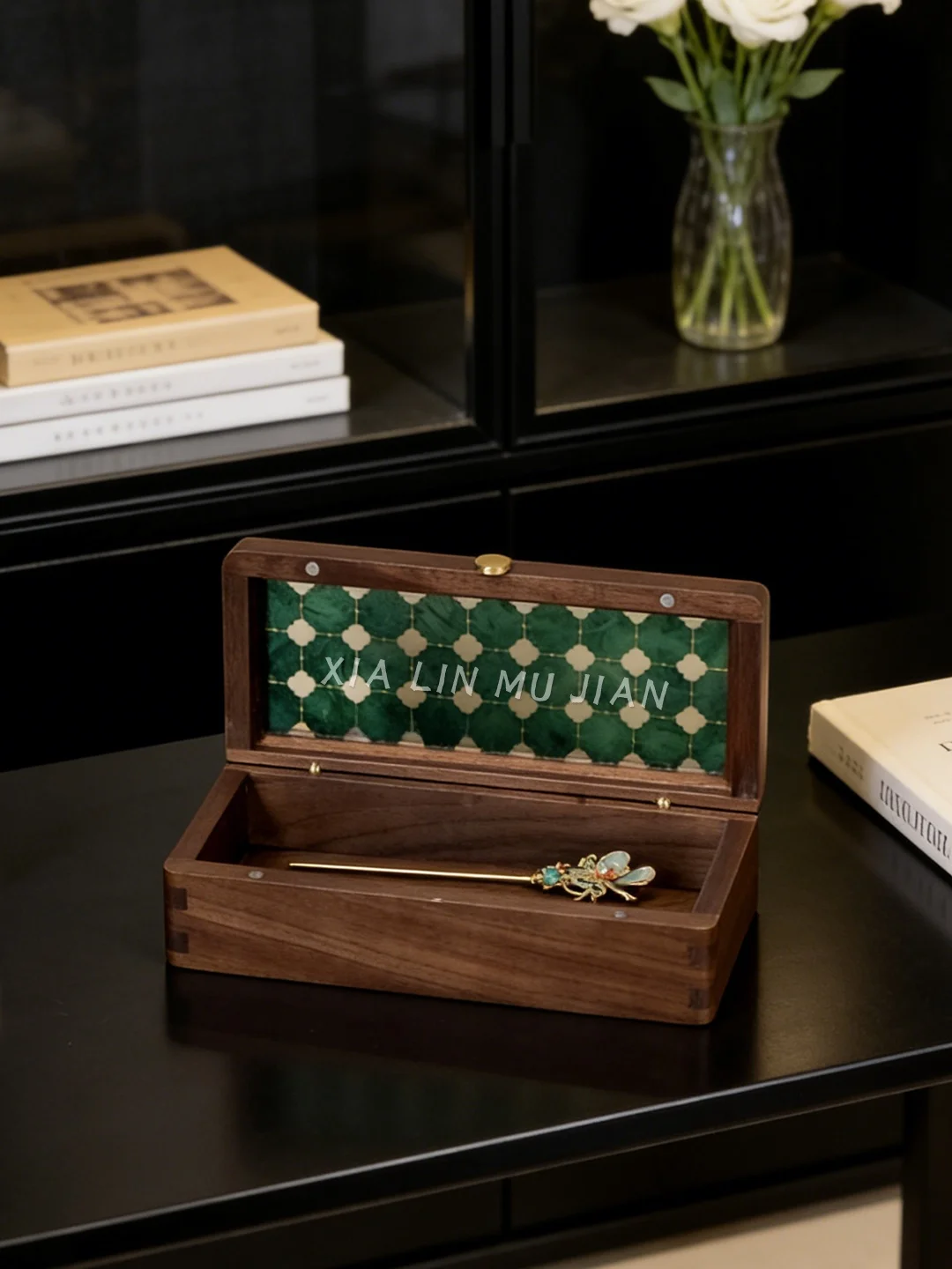 

Premium Quality Wooden Rectangle Hairpin Storage Box Vintage Style Velvet Flower Hanfu Hairpin Organizer Handmade Craft