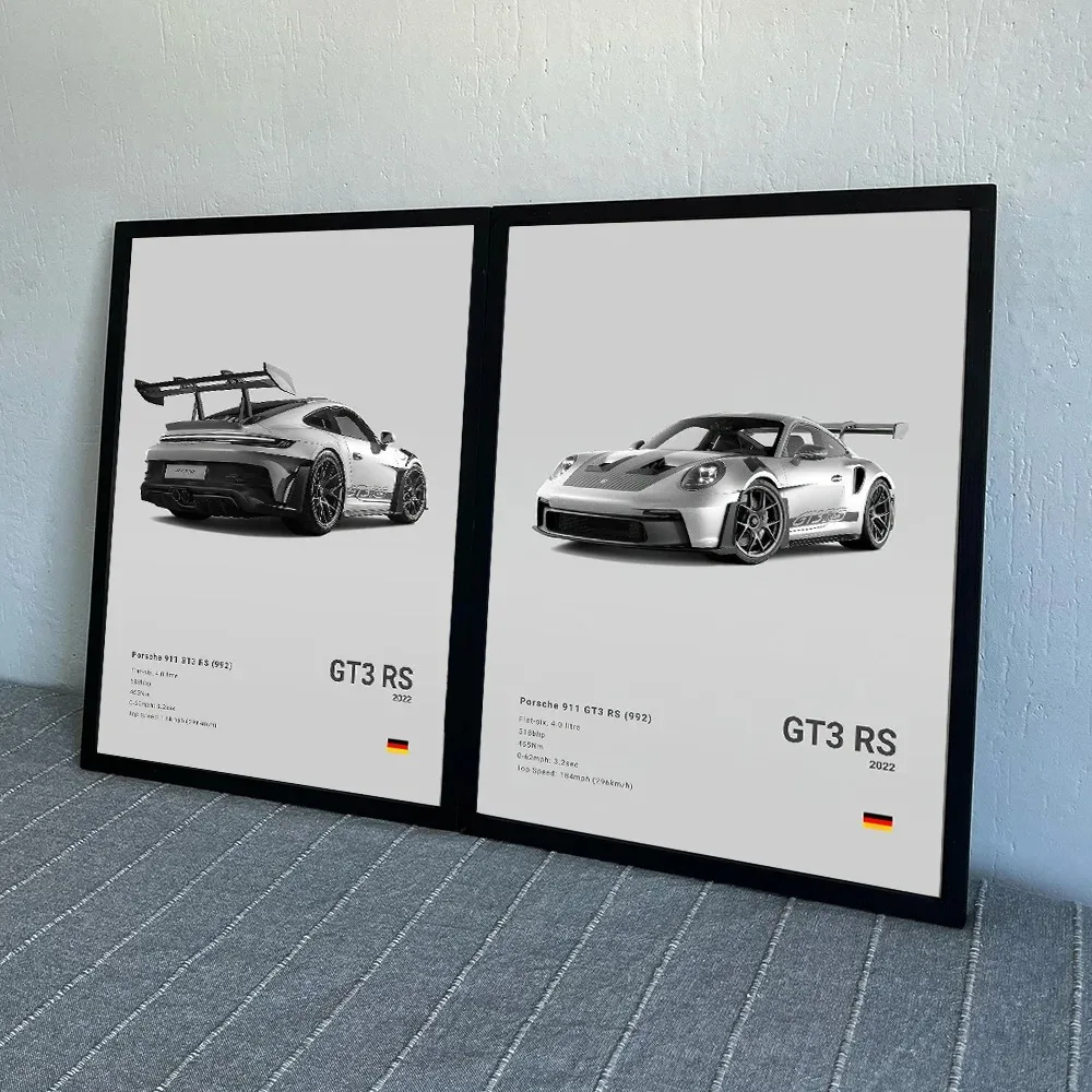 Mode Duitse luxe sportwagen 911GT3 RS zwart-wit canvas schilderij pop posters prints woonkamer garage decor foto's