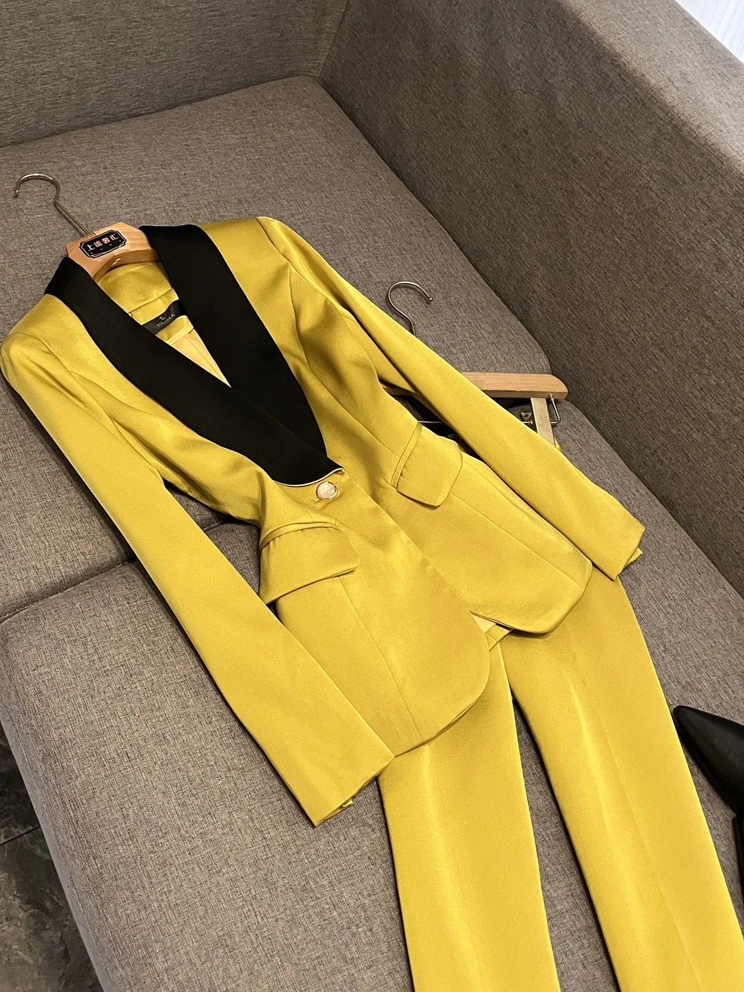 Fall Winter New Sle Yellow Long Sve Suit Jaet Women's Pants Profional Faion High-End Lightweight Commuting X