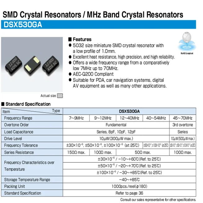 

20pcs/lot KDS DSX530GA 5032 2 12M 12MHZ 12.000MHZ chips Electronic new