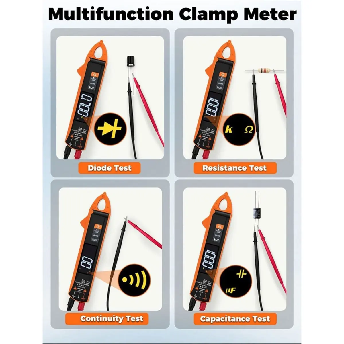 Digital Clamp Meter Multimeter 100A 6000 Digits TRUE RMS High Accuracy Capacitance NCV Ohm Hz Voltage Tester