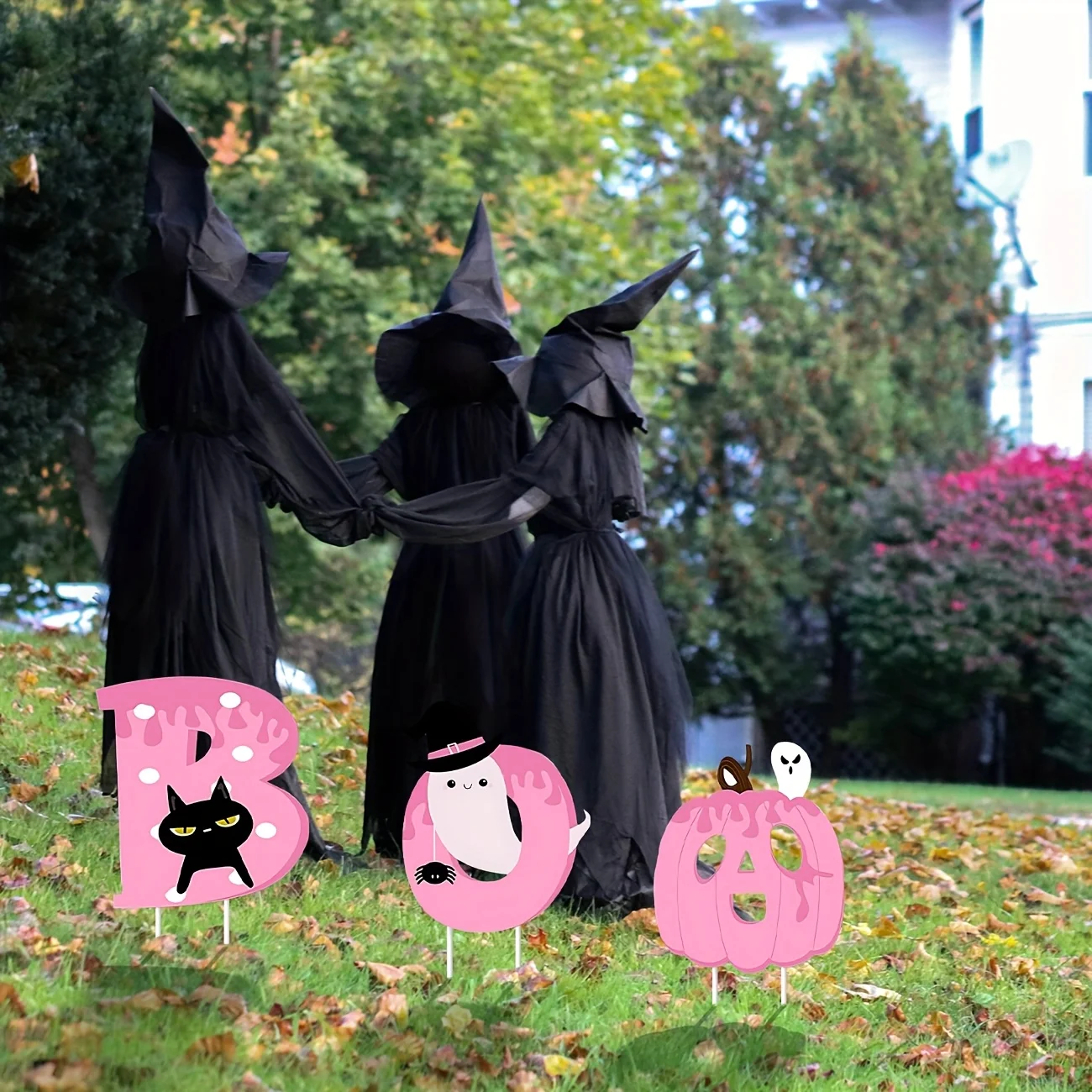 زينة الهالوين في الهواء الطلق علامات ساحة الهالوين الوردي سعيد BOO يوم علامات ساحة الهالوين مع حصص اليقطين الوردي La