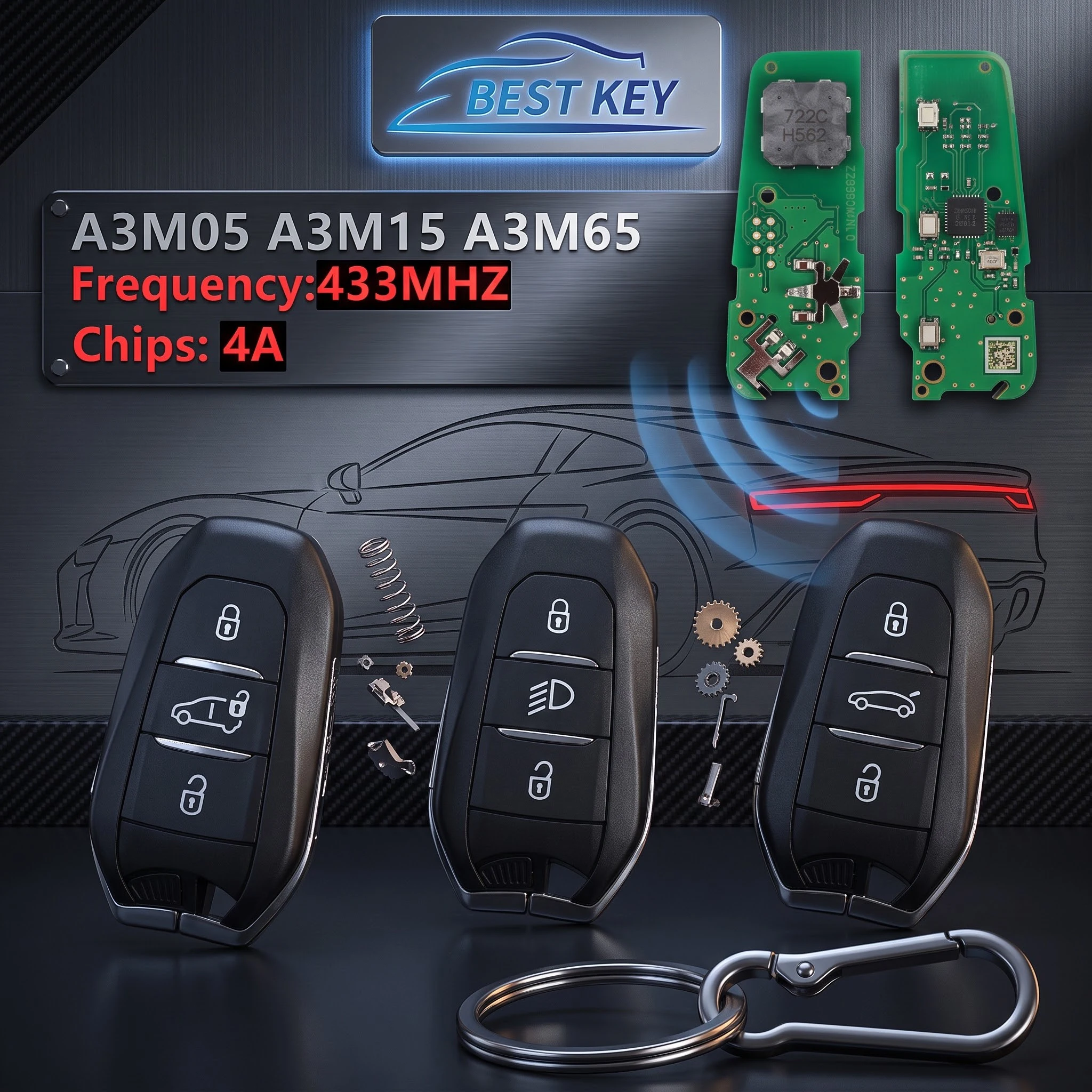 BEST KEY  Aftermarket Can Change to A3M15 A3M05 A3M65 433MHZ 4A Chip FCC IM3A For 2020 Peugeot 5008 508 Smart Key IM3A