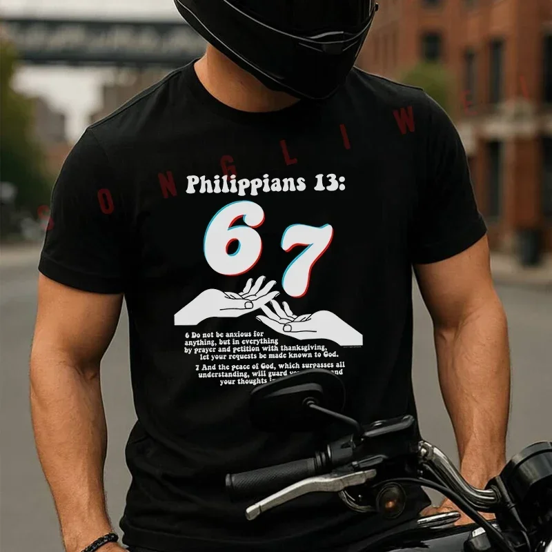 

Summer Motorcycle Casual Cotton T-shirt Motorcycle 67 Designs Of Christian Bible Verse Philippi 13 Funny Expression Men's Tees