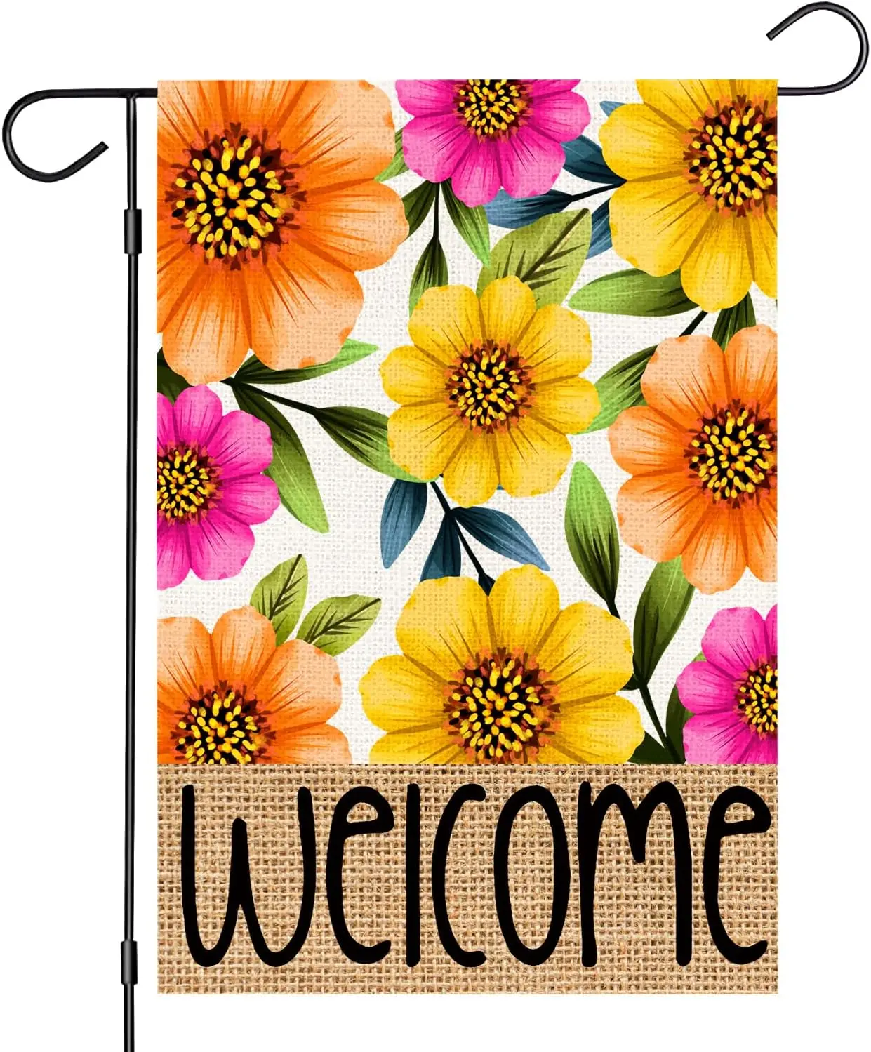 Spring Summer Welcome Garden Flag 12x18 Inch Double Sided Outside, Small Burlap Floral Seasonal Yard Outdoor Flag PPZ
