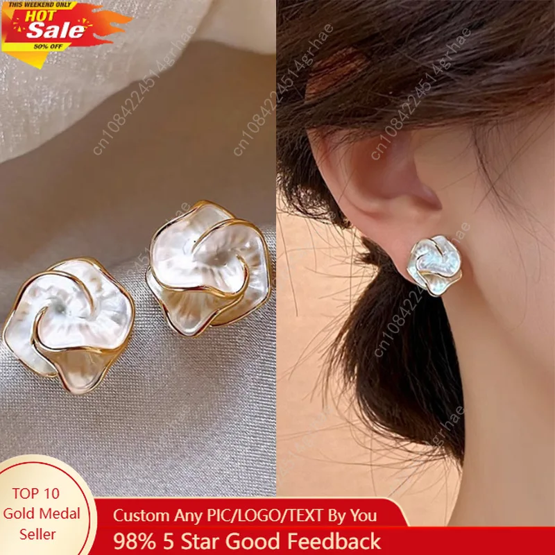 

Delicate Camellia Stud Earring For Women Unique Flower Design Ear Stud Temperament White Earrings Daily Jewelry Girls Gift