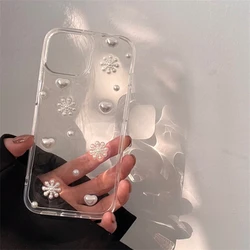 Ins Girl Cute Pearl Snowflake Transparent Phone Case For iPhone 11 15 14 13 12 Pro Max 15Pro 14Pro Clear Silicone Soft Cover