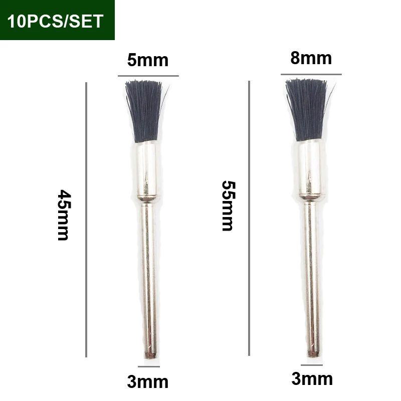10 Stück 3*5/8mm Mini-Draht end bürste Stahl/Messing/Borste für Dremel 1/8 "Schaft Stift form Rotations werkzeug Zubehör Schlacke Fleck Rost Staub – Detail 11