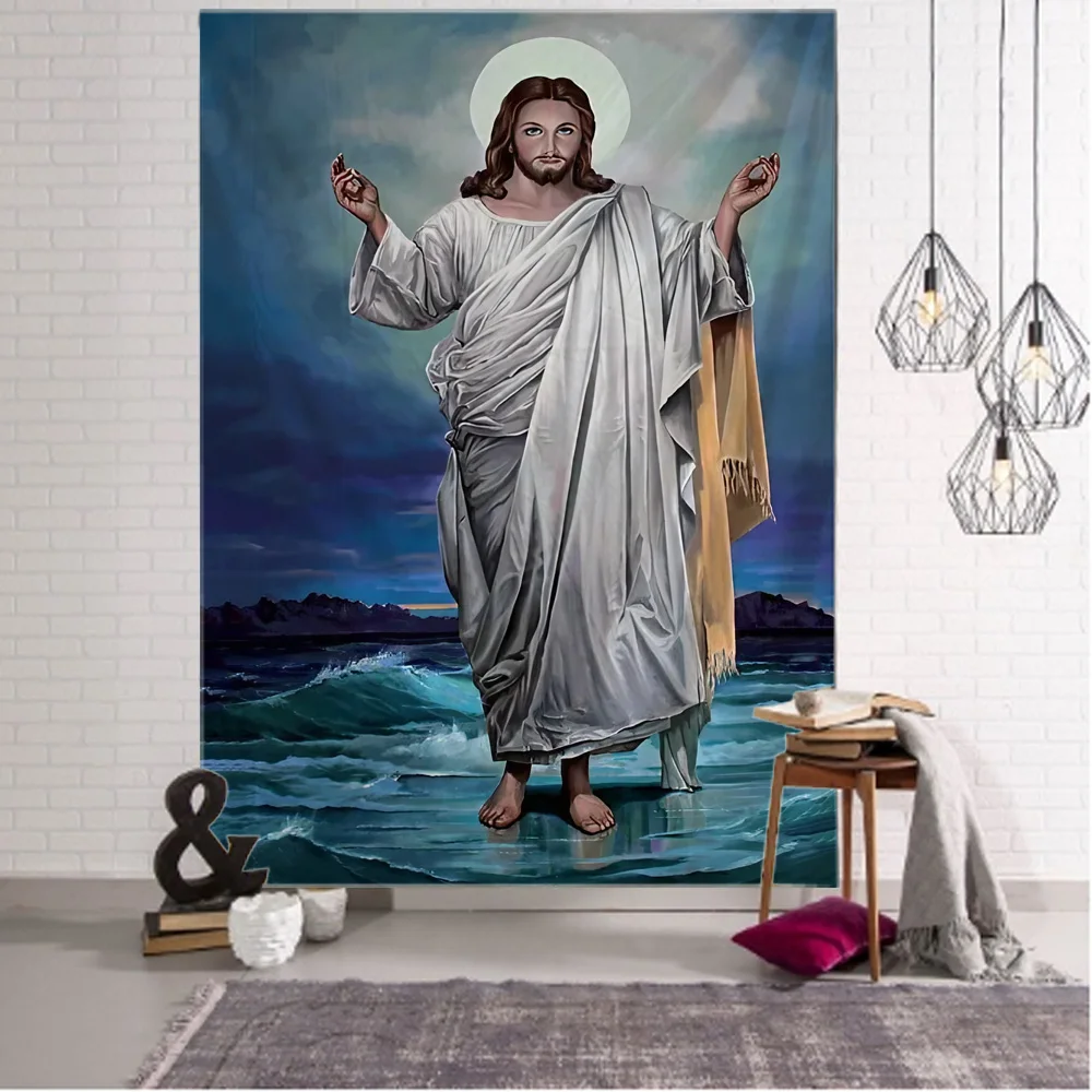 Tapeçaria de pintura a óleo vintage com jesus cristo design para decoração de parede, para casa, quarto, sala