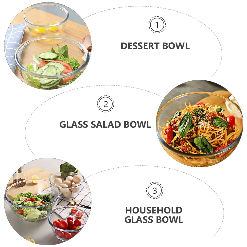 

2Pcs Clear Glass Bowl Salad Fruit Dessert Container Stable Material Smooth Rim Meticulous Workmanship Kitchen Tableware