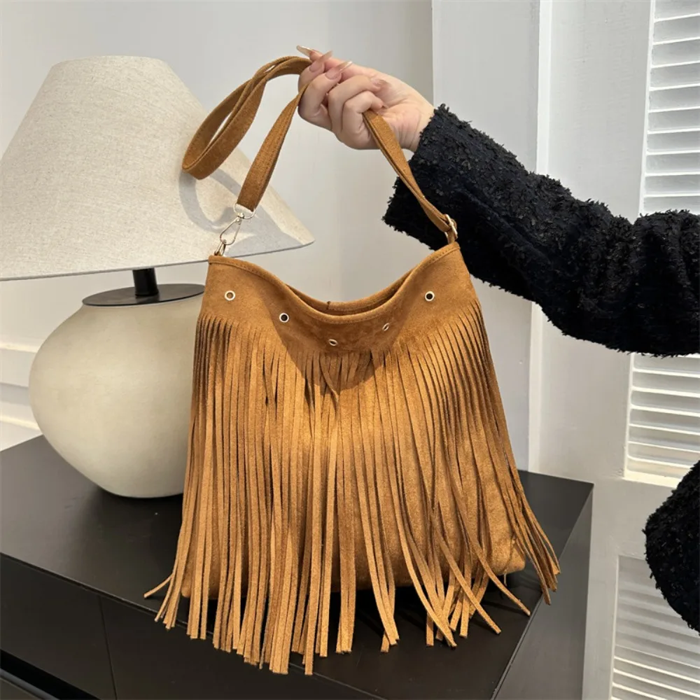 PU Fringed Leather Shoulder Bag New with Tassels Solid Color Solid Color Shoulder Bag Crossbody Bag