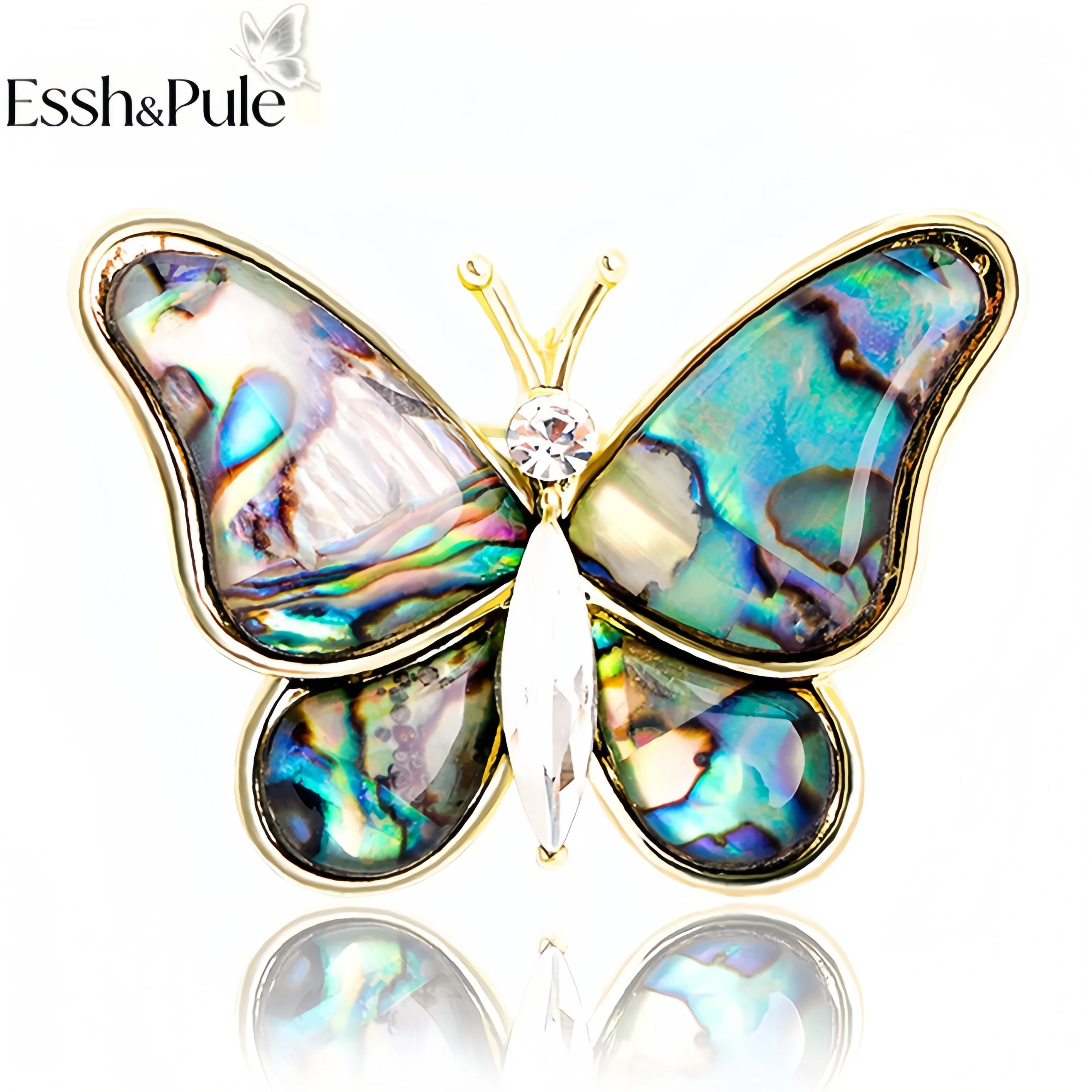 Essh&Pule Natural Abalone Shell Brooch Vintage Animal Owl Butterfly Cat Pin Fashion Jewelry for Women Clothing Accessories Gift