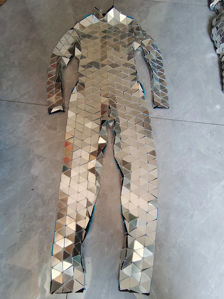 Traje de escenario con espejo plateado, mono futurista de manga larga, traje de actuación de Gogo Showgirl, ropa Rave para Festival de Carnaval VDL3796
