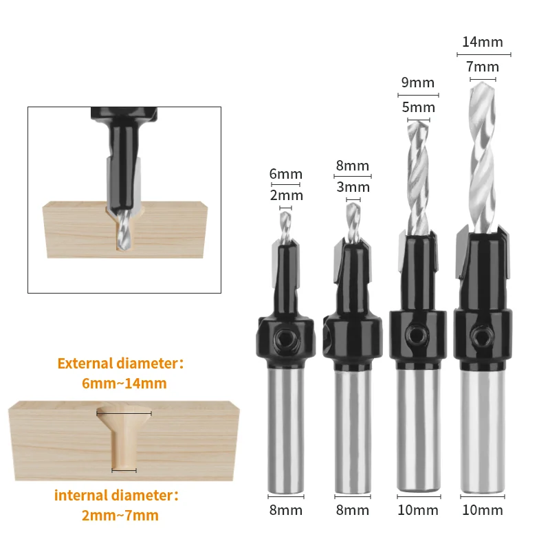 1PC 8MM 10MM Shank Countersink Bit With Double Screw Router Bit Woodworking Milling Cutter For Wood Bit Face Mill