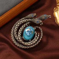 Creative Vintage Three-Headed Snake Brooch Men's Domineering Dress Jacket Pin Corsage Women's Elegant Banquet Jewelry Corsage