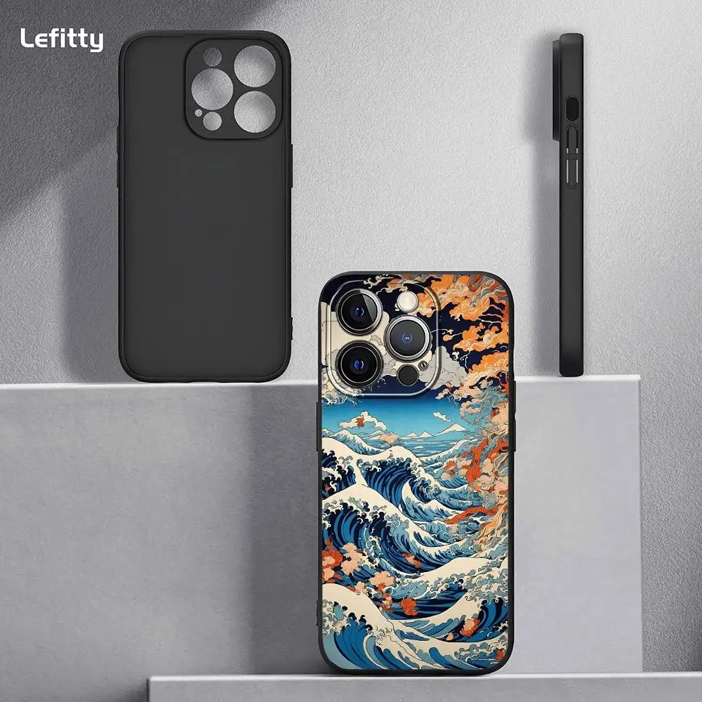 Classic Great Wave Kanagawa Phone Case For iPhone 16 15 14 13 Pro Max Plus Mini Frosted Soft Shell Funda Shockproof Cases