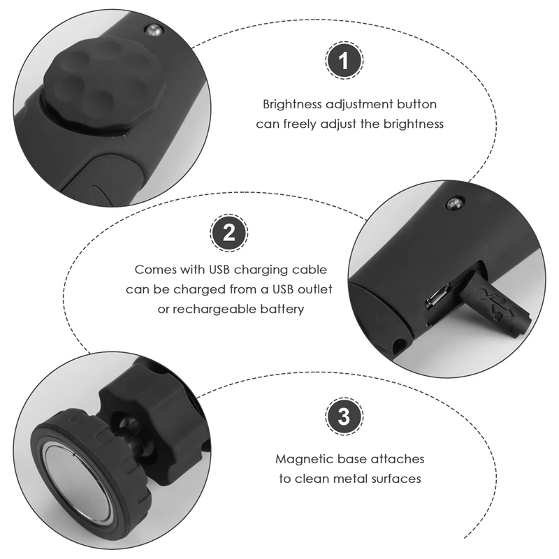 Imagem -05 - Recarregável Magnético Cob Led Trabalho Luz Indicador de Capacidade Cabo Usb 700 Lumens