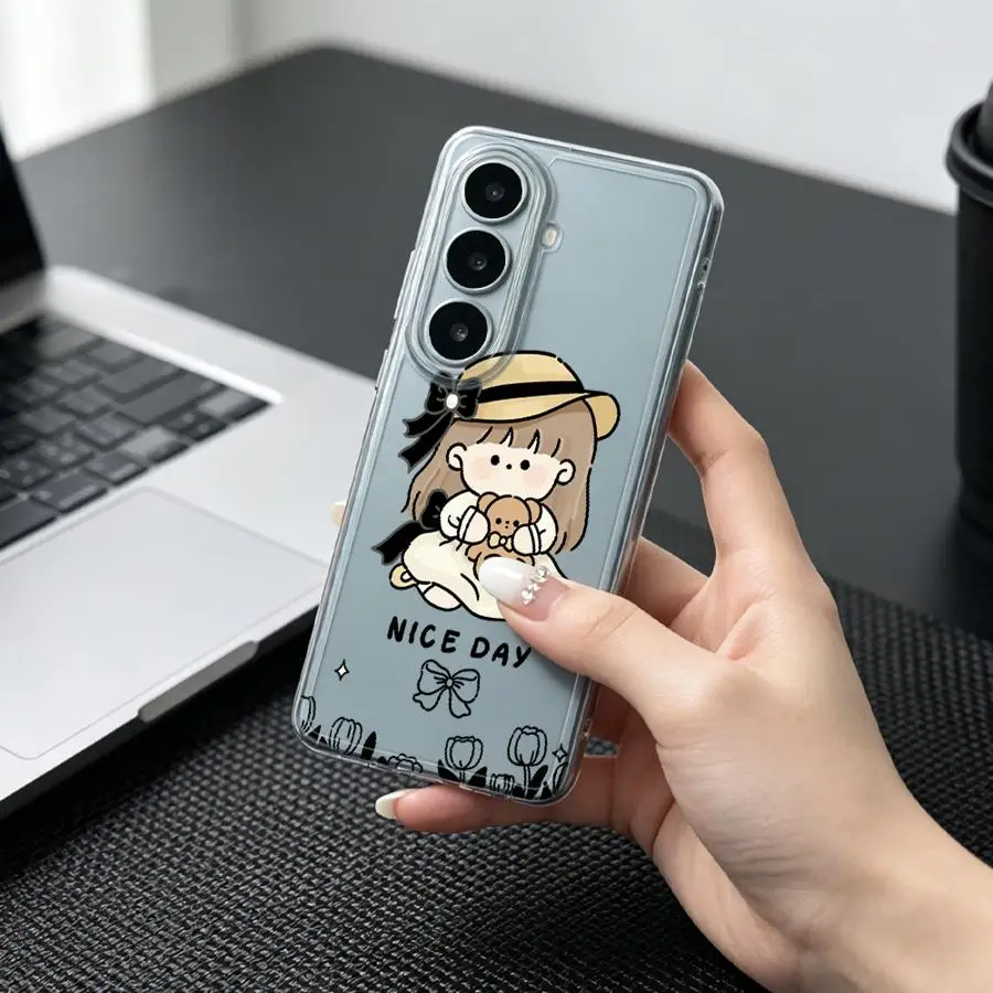 Girl With Hat And Bear Print Phone Cover Case for Samsung Galaxy A54 A15 A26 A24 A34 A35 A25 A51 A56 A50 A52 A31 A14 A16 A55 A23