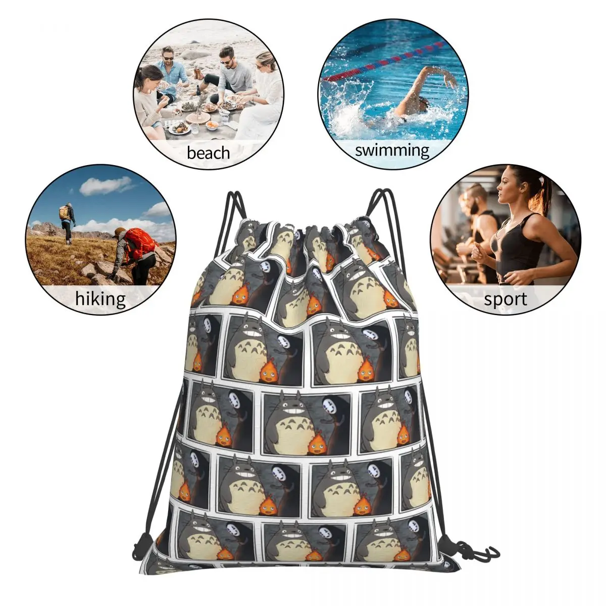 3 つのジブリの友達バックパックカジュアル巾着バッグ靴バッグブックバッグ男性女性学生用