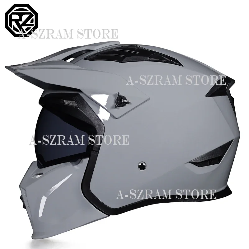 

Motorcycle Helmet Vintage Casque Moto Black Warrior Combination Helmet Full Half Helmet Cruising Cascos Motorcross Capacetes